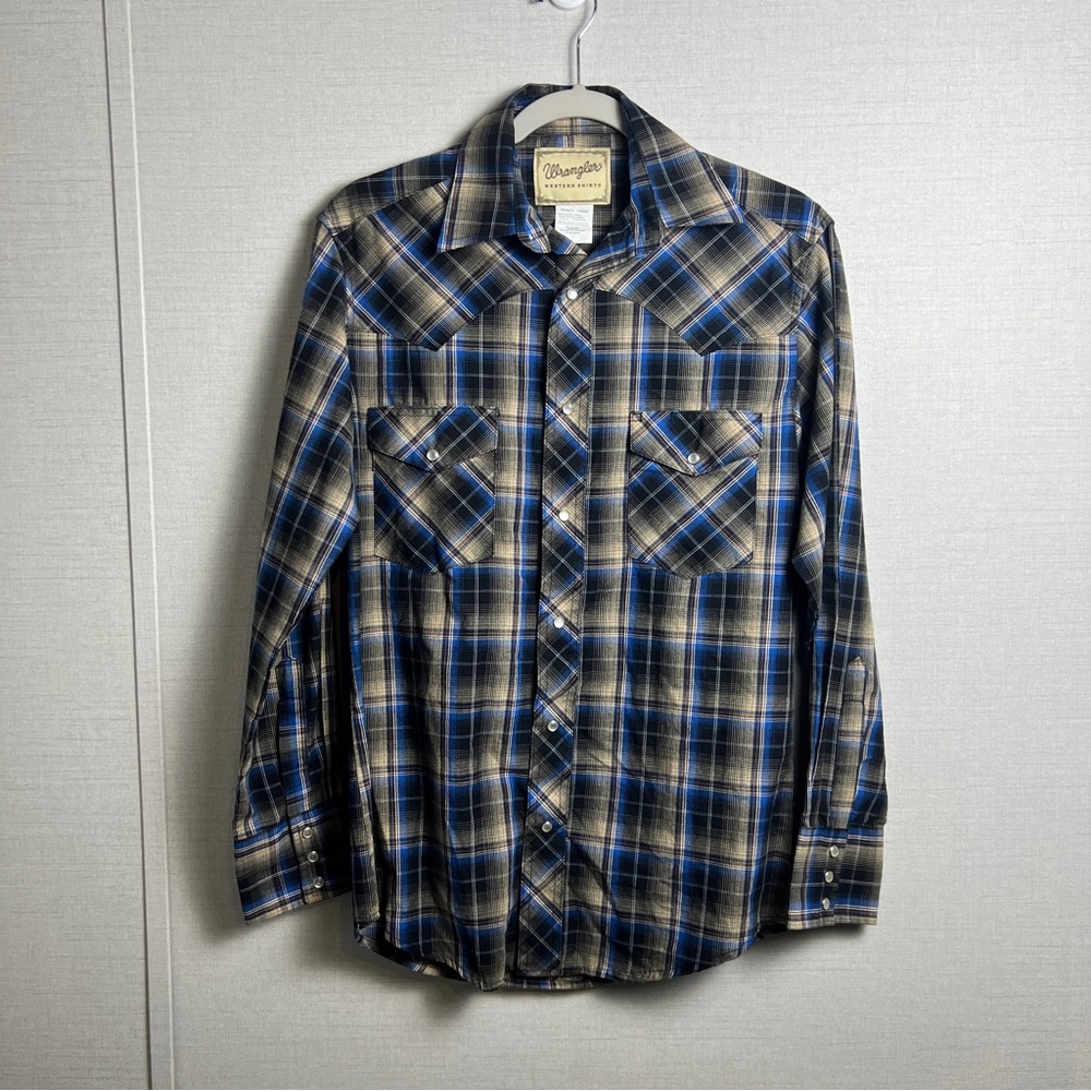 Wrangler Blue and Brown Casual Button Down‎ Shirt
